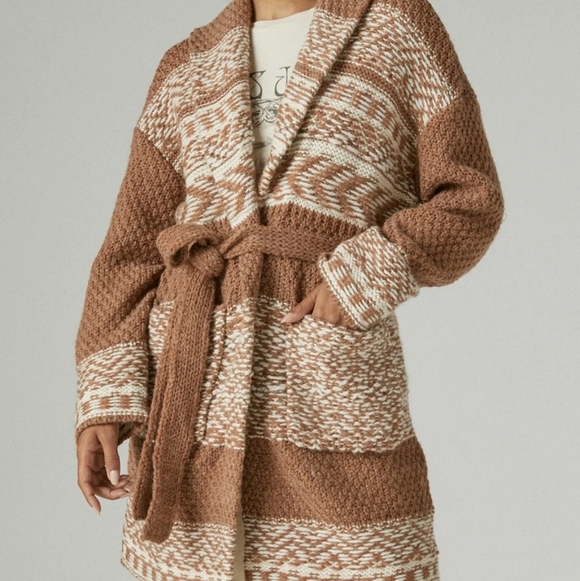 Lucky Brand Sweaters - Lucky Brand Brown and Cream Cardigan
